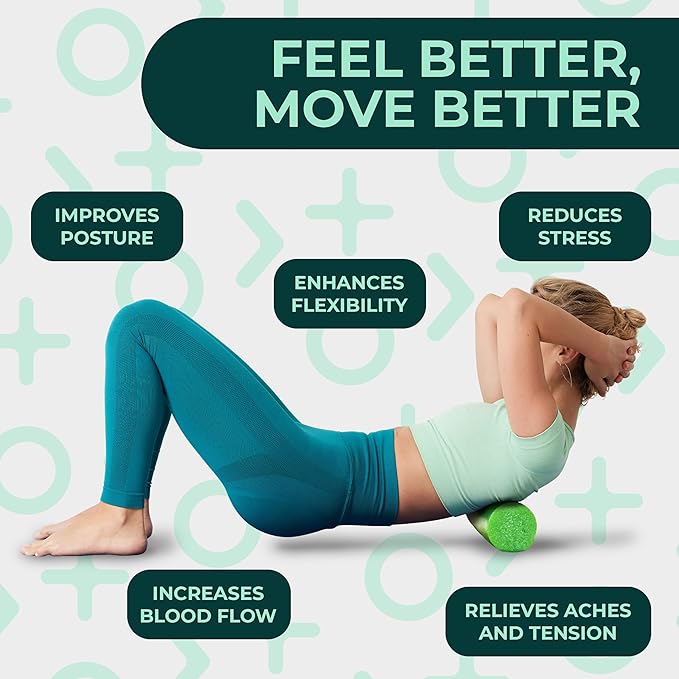 Yoga Foam Roller for Physical Therapy & Exercise – Soft Back Roller for Back Pain, Legs, and Shoulders, 12in x 4in Travel Size – Deep Tissue Massage for Myofascial Release