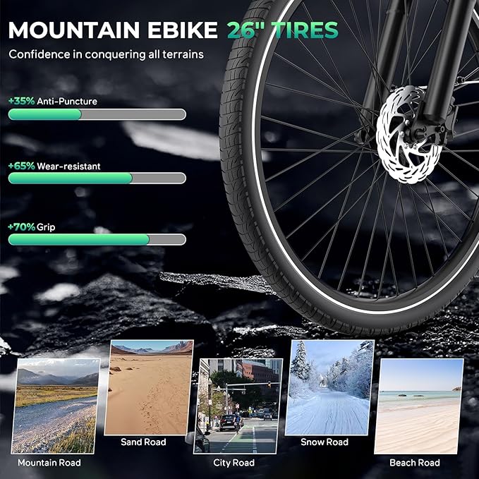 V80 Electric Bike, 1000W Motor 28MPH Ebike, 48V 13Ah Removeable Battery, 26'' City Cruiser Adult Electric Bicycles up to 70 Miles
