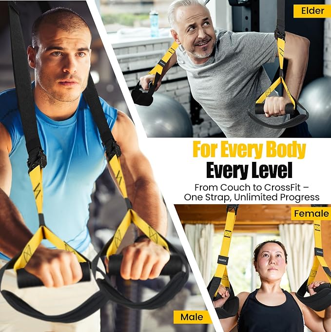 Home Suspension Training Kit with Suspension Trainer, Straps & Bands – Adjustable Full-Body Workout System for Home Gym, Yoga, Pilates, Travel | Compact Design