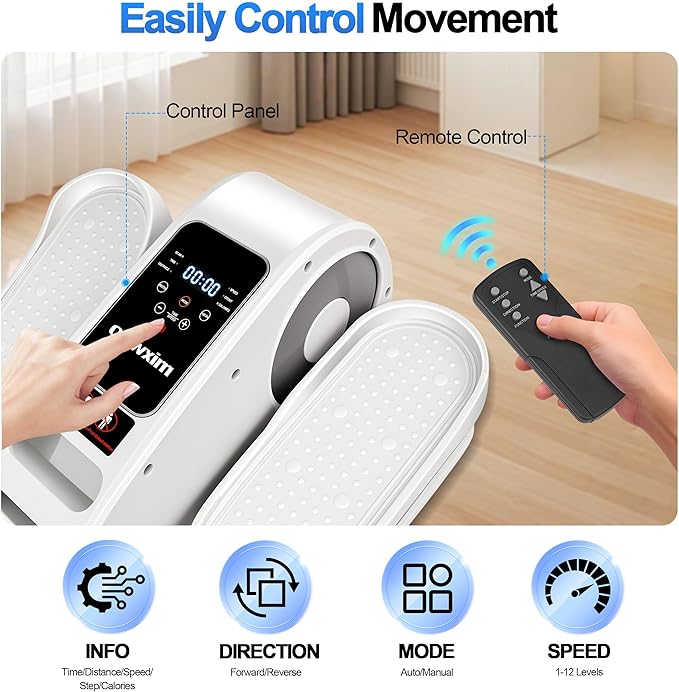 Under Desk Elliptical Machine-Elliptical Machine for Seniors,Portable Silent Electric Home Leg Exerciser with Remote Control,12 Speeds & Mute Function,Manual & Auto Mode