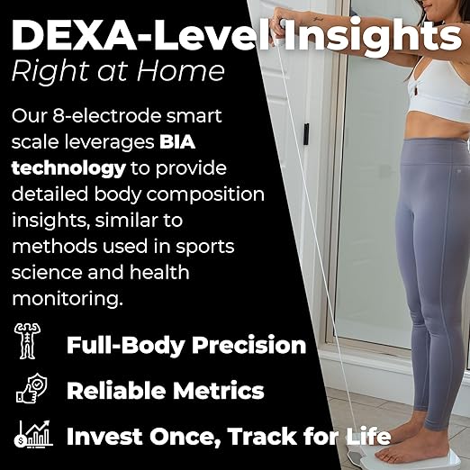 Premium Smart Digital Body Weight Scale FSA or HSA elegible - 8 Electrodes – 56+Metrics -Rechargeable- WiFi & Bluetooth - Full Body Analysis -Track Body Fat, Muscle Mass, Fat Percentage, Sleek Design