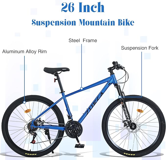 Mountain Bike 26 inch 24 Speed Dual Disc Brake MTB Front Suspension Fork Mountain Bicycle for Adult Men Women Outdoor Cycling