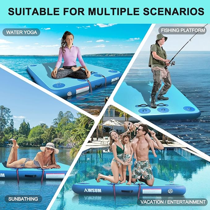 AWSUM Inflatable Floating Dock Air Dock Platform, 6ft/8ft Non-Slip Inflatable Water Mat Floating Island Raft for Lake Pool Beach Ocean