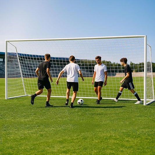 MOPHOTO 6x4/8x6/10x6.5/12x6/16x7ft Soccer Goals for Backyard, Foldable Steel Soccer Goal with 6 Cones, Weatherproof Soccer Goal for Teens/Adults Practice Training