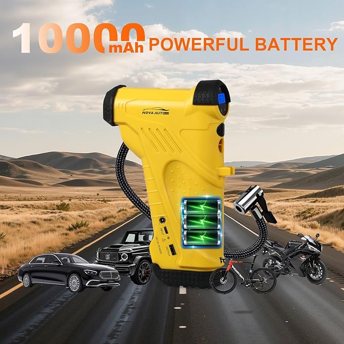 Tire Inflator Portable Air Compressor,12V 150PSI Handheld Air Compressor with Gauge,Rechargeable Tire Pump with Digital Gauge & LED Light,Air Pump Emergency for Cars, Bikes, Dirt Bikes,RV