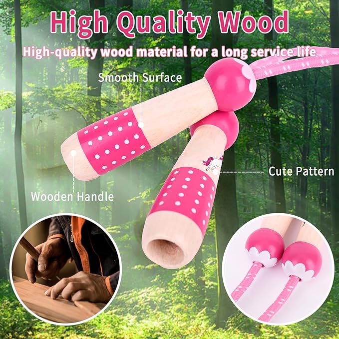 EGOSKY Jump Rope Kids, 7.2ft Children Adjustable Cotton Skipping Rope with Wooden Handle for Boys Girls Fitness Outdoor Activity