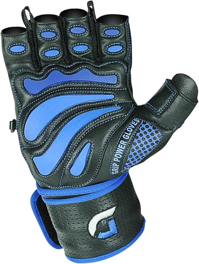 Elite Leather Gym Gloves with Built in 2" Wide Wrist Wraps Grip & Design for Weightlifting Power Lifting Bodybuilding & Strength Training Workout Exercises, Size : Large