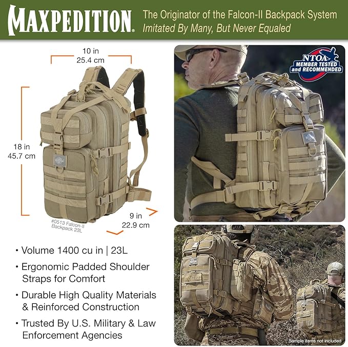 MAXPEDITION Falcon-II Backpack, 23L Tactical Backpack, Survival Pack, Bug Out Bag, MOLLE Go Bag for EDC, 0513