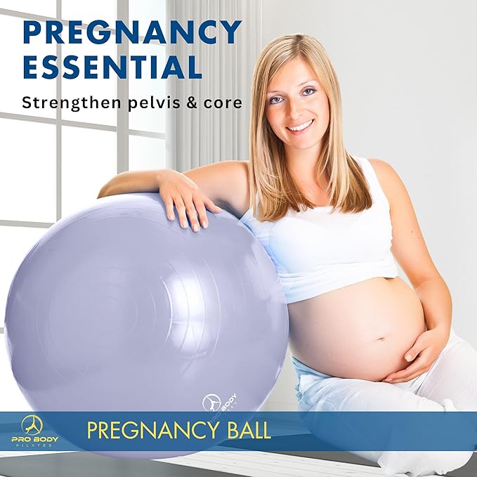 ProBody Pilates Pregnancy Ball - Yoga Ball for Pregnancy with Book, Prenatal, Labor & Postnatal Maternity Exercise