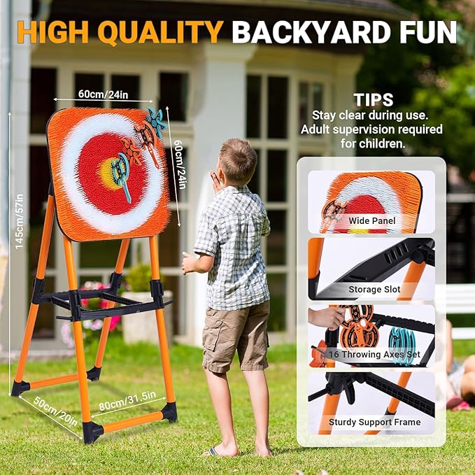 Axe Throwing Game Bristle Target with 16 Throwing Axes, Axe Throwing Outdoor Games for Kids Adults and Family, Backyard Games, Yard Game