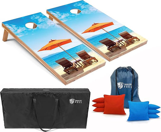 Tailgating Pros Cornhole Board Set w/Bean Bags and Carrying Case - 4'x2' Corn Hole Toss - Tournament and Lightweight Options - Optional LED Lights