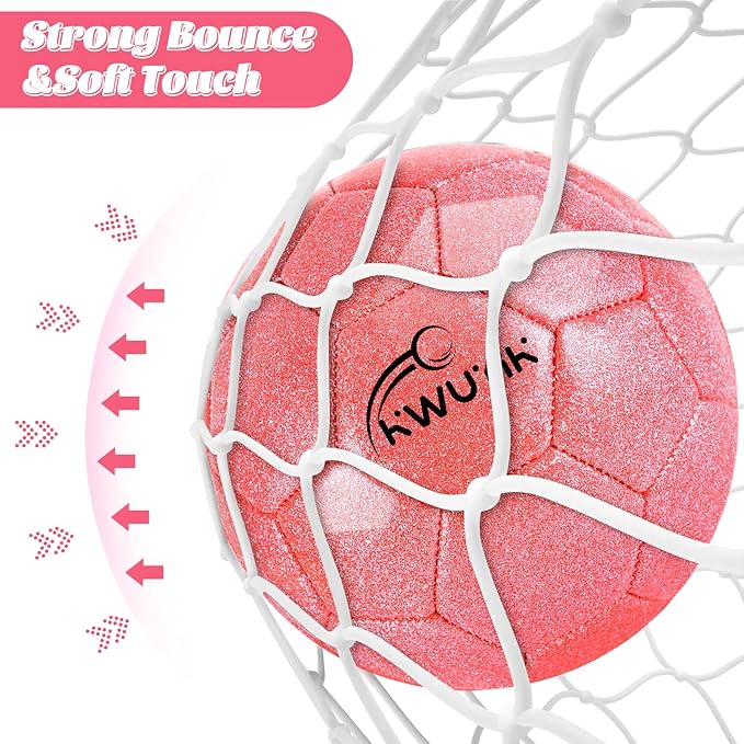 Size 3 4 5 Glitter Pink Gold Purple Soccer Ball Set with Pump Toddler Soccer Ball for Kids Aged 3-6 6-8 8-12 Outdoor Training Ball Youth Practice for Teens Children Boys Girls
