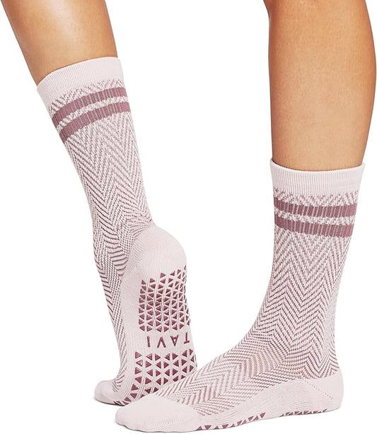 TAVI Kai Fashion Crew Grip Socks - For Slipper Barre, Pilates, and Yoga - with Grips for Women and Men