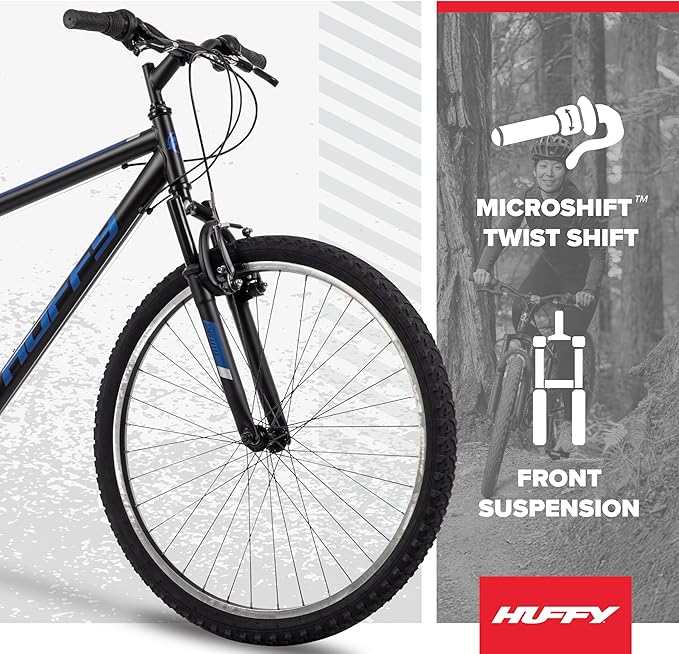 Huffy Stone Mountain Hardtail Mountain Bike for Boys/Girls/Men/Women, 20"/24"/26" Sizes, 6 or 21 Speed Shimano Twist Shifting, Front or Dual Suspension, Comfort Saddle, Sleek Colors