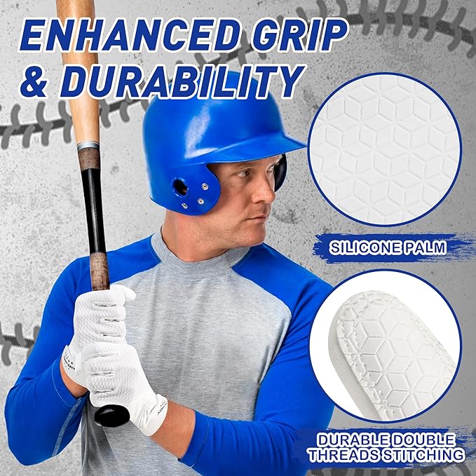 HLDD HANDLANDY Batting Gloves – Durable Grip, Breathable Baseball Softball Gloves for Adults Youth Kids – Gift for Players