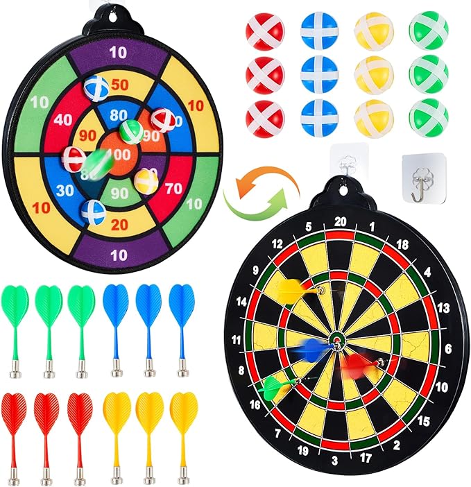 Magnetic Dart Board - 12Magnetic Darts+12Sticky Balls Or 2 Toy Gun+40 Foam Dart,Fun for Family Game and Party with Friends, Christmas Birthday Gifts Toys for 3-12 Year Old Boys