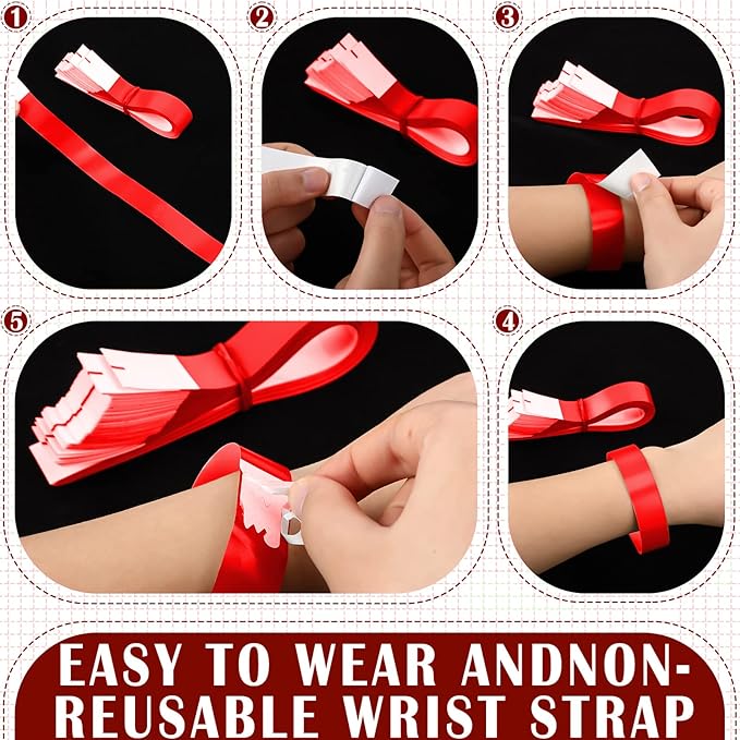 Tudomro 2400 Pack Neon Paper Wristbands Bulk - Waterproof, Lightweight, Adhesive - Concert, Events, Party for Hand Wrist Arm Identification(Red)