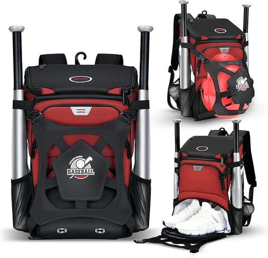 Baseball Backpack for Adult and Youth, Large Capacity Lightweight Softball Bag With Shoe Compartment and Fence Hook for TBall Bat & Equipment, Waterproof for Helmet, Gloves