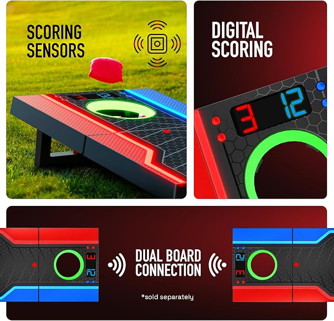 Electronic Cornhole Board Set, Auto Scoring, Incl 1 Corn Hole Board 1 Remote & 8 Bean Bags, Outdoor & Camping Games Gift Ideas, Birthday Gifts for Kids, Teens, Adults, Boys, Girls Ages 8-12+ Years Old