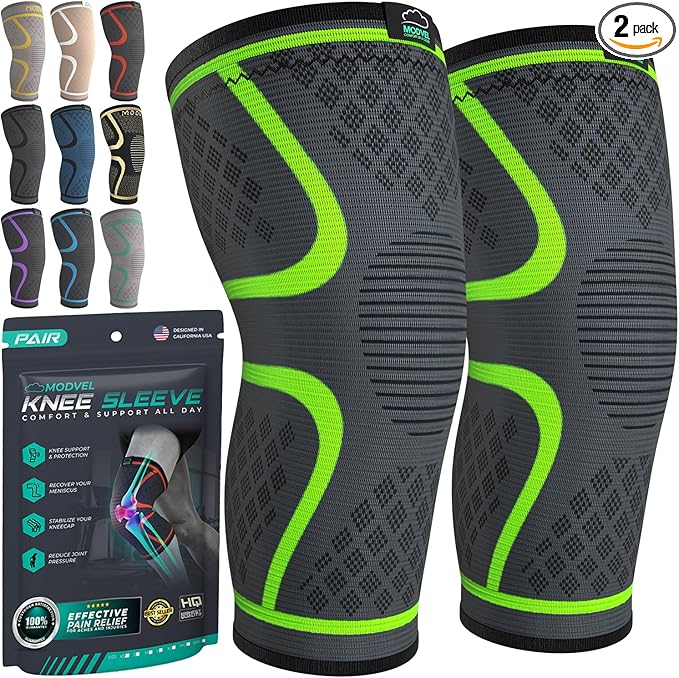 Modvel Compression Knee Brace for Women & Men - 2 Pack Knee Brace for Women Running Knee Pain, Knee Support Compression Sleeve, Workout Sports Knee Braces for Meniscus Tear ACL & Arthritis Pain Relief