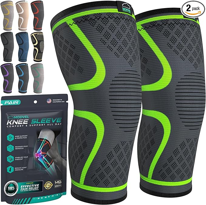 Modvel Compression Knee Brace for Women & Men, 2-Pack Knee Brace for Running Knee Pain, Knee Support Compression Sleeve, Workout Sports Knee Braces for Meniscus Tear, ACL & Arthritis Pain Relief