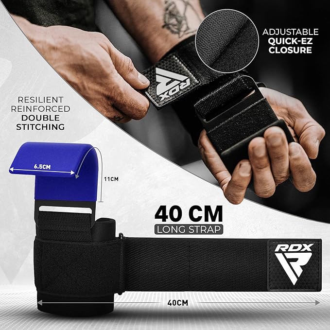 RDX Weight Lifting Hooks for Deadlifting (Pair) - 600Lbs Capacity - 8MM Neoprene Wrist Support Wraps - Grip Enhancer for Pull Ups Lat Pulldowns Rows - Adjustable Gym Workout Power Straps for Men Women