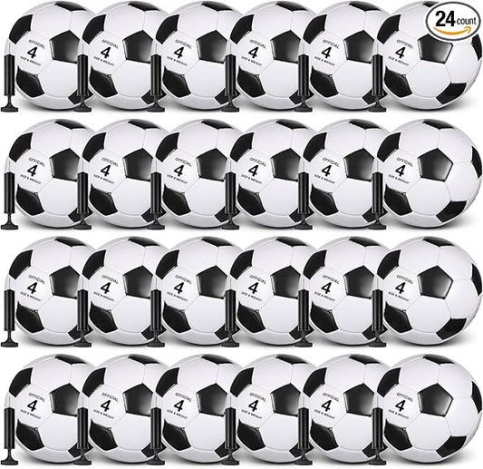 Sotiff 24 Pcs Size 5/4 Soccer Ball Bulk with 24 Pump Deflated Soccer Balls for Kids Teen Football Bulk for Game Training School Team Sports Adults Player Practice Outdoor