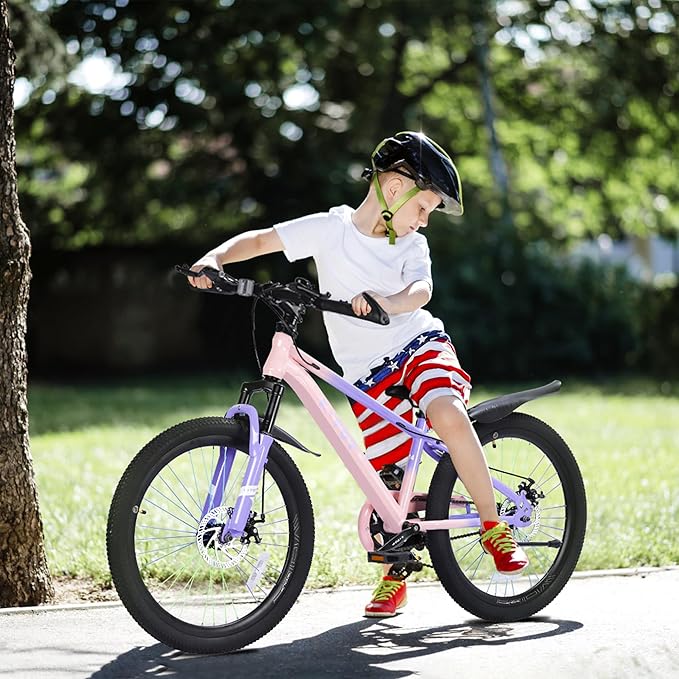 20'' Kids Mountain Bike for 7-10 Years Old Boys Girls, Kids Retro Cruiser Bike Hybrid Kids Bike Carbon Steel/Lightweight Aluminum Frame, Kids' Bicycles for Boys Girls Beginner Level Riders