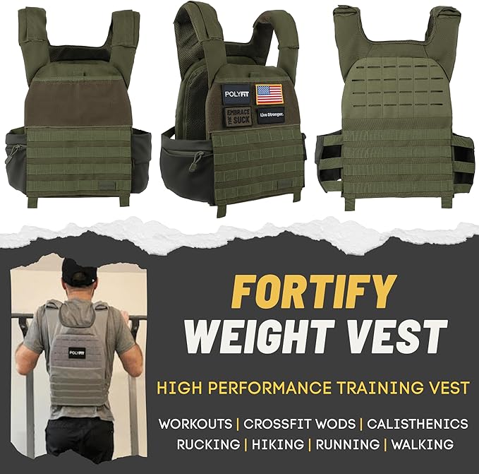 POLYFIT (Fortify) Weighted Vest for Strength and Endurance Training, Rucking, Fitness Workouts, Running, WODs