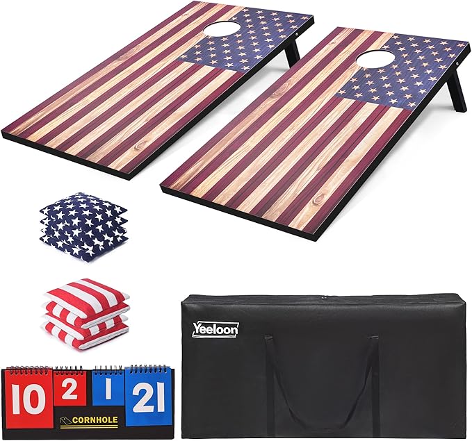 Cornhole Set, Regulation/Tailgate Size Cornhole Boards with 8 Bean Bags and Carrying Case, 4x2/3x2 Corn Hole Outdoor Game Toss Board for Adults Outside Activities