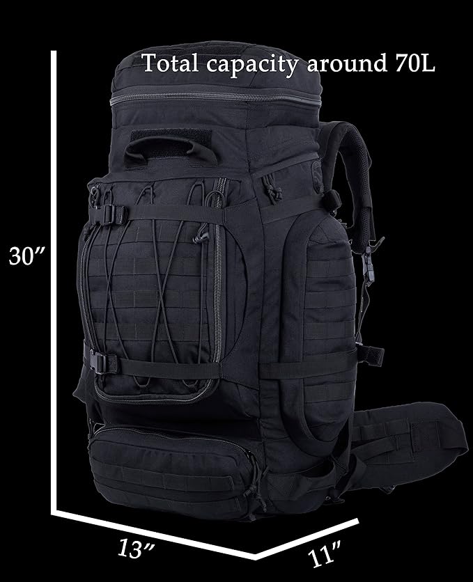 Large Military Backpack Army Rucksack Tactical MOLLE Pack for Camping Backpacking Hunting Bushcraft Adventure 70L…