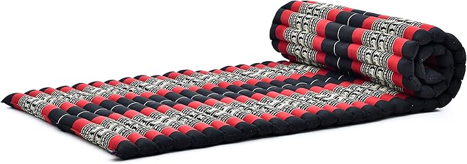 Leewadee - Foldable Floor Mattress - Japanese Roll Up Futon -Trifold Tatami Mat- Guest Floor Bed - Camping Mattress - Thai Massage Mat, Kapok Filled, 75 x 28 inches, Black Red