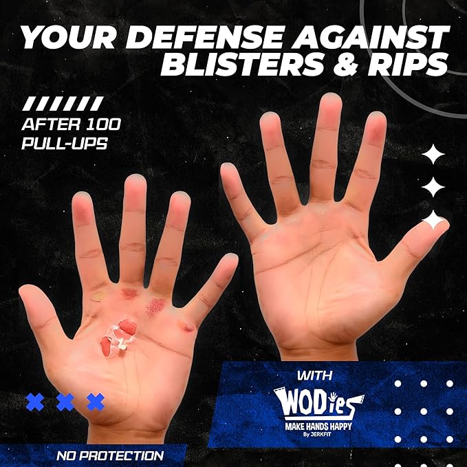 JerkFit WODies Gymnastics & Weightlifting Grips with Wrist Wraps – 3 Hole Versatile Gym Gloves for Pull Ups, Gym Training & Cross Training – Hand Grips Palm Protector for Men & Women