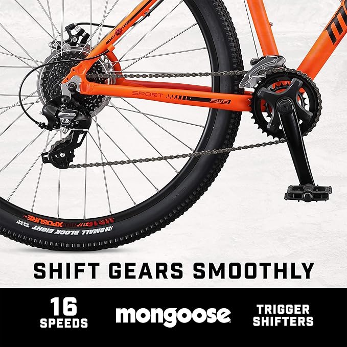 Mongoose Switchback Comp Expert Sport Trail Mountain Bike for Adult Men Women, 16/18/21-Speed Options, 27.5-Inch Wheels, Disc Brakes, Small Medium or Large Aluminum Frames, Hardtail Bicycles