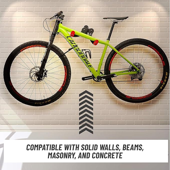 Pro-Bike Tool Bike Wall Mount - Adjustable Hanging Arms Horizontal Bike Rack - for Almost Every Bike - Bike Wall Hanger with Durable Metal Construction - Black/Red - Set of 2