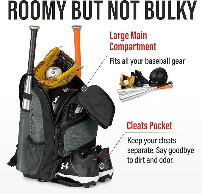 Baseball Bag - Backpack for Baseball, Softball, Tball - Adults & Youth Bat Bag
