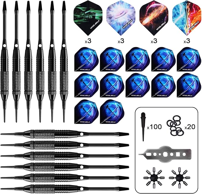 WIN.MAX Electronic Dart Board Soft Tip Dartboard Set LED Displays 3 Languages with 12 Darts 100 Tips Power Adapter