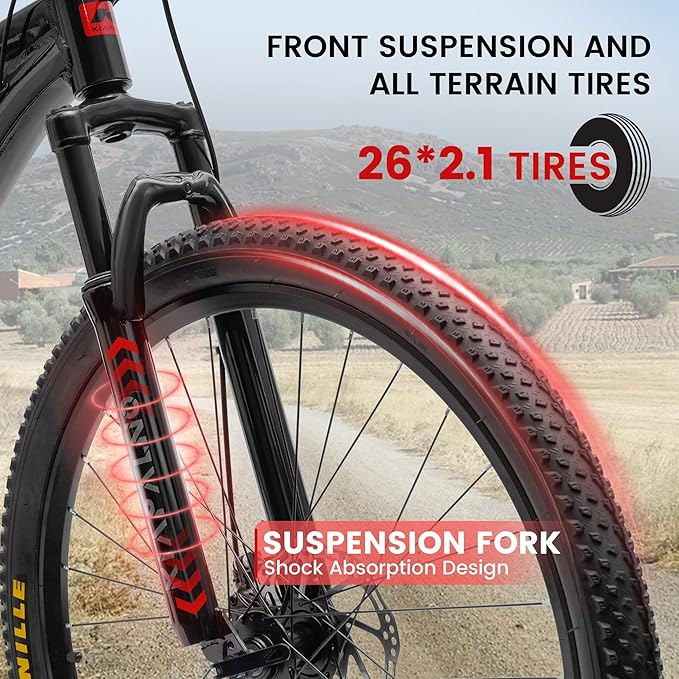 20 24 26 Inch Mountain Bike, 20 inch 7 Speeds Steel Kids Fat Tire Mountain Bike, 24 26 inch Aluminum Frame Boys Bike, Front Suspension Dual Disc Brake Teens Sport Bikes for Kids Boys Girls