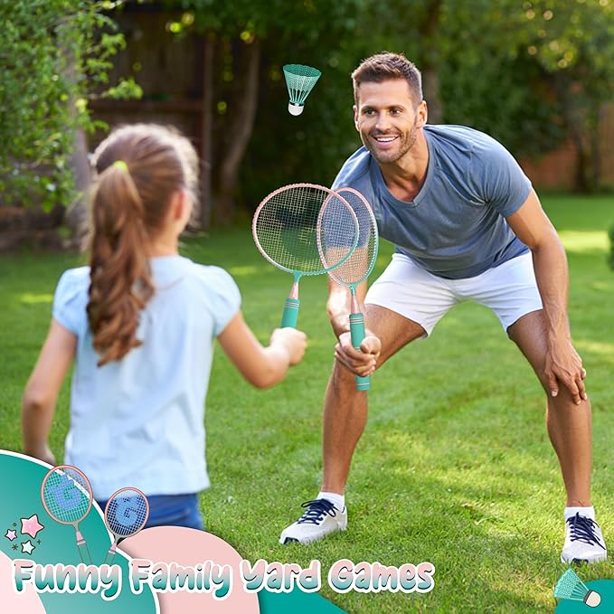 JOY SPOT! Kids Badminton Rackets Set with Soft Grip, Oversize & Lightweight Shuttlecocks Racquet with Carry Bag for Children Youth, 2 Player Sport Game for Indoor Outdoor Backyard