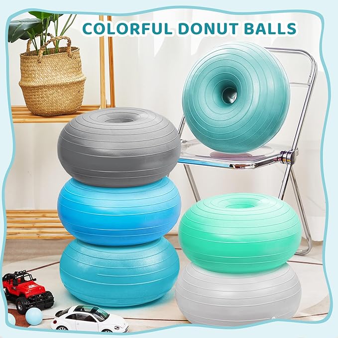 Lewtemi 6 Pcs Flexible Seating for Classroom Elementary 20 Inch Yoga Ball Chairs Large Inflatable Donut Exercise Ball Chair Stability Balance Trainer with Inflator for Kids Student(Elegant Color)