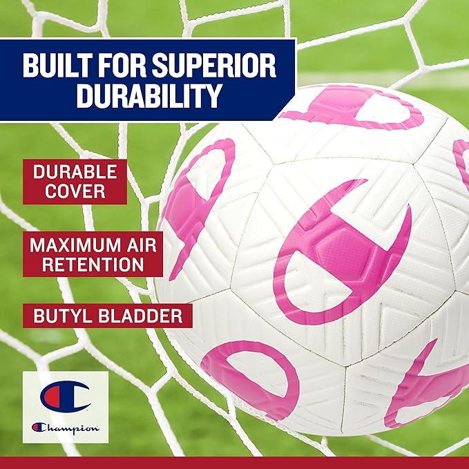 Champion Youth & Adult Soccer Ball - Paneled Design, Enhanced Control, Durable Cover & Butyl Bladder, for Indoor & Outdoor Training, Sizes 3, 4, 5, Includes 6" Pump