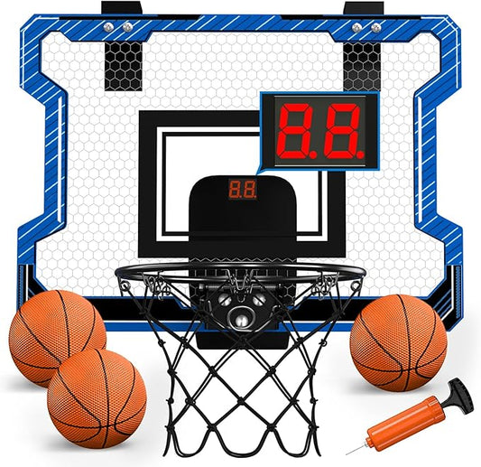 Mini Basketball Hoop Indoor with Scoreboard, Door Basketball Hoop with 3 Balls & Inflator, Basketball Toy Gifts for Kids Boys Girls Teens Adults, Suit for Bedroom/Office/Outdoor/Pool, Blue