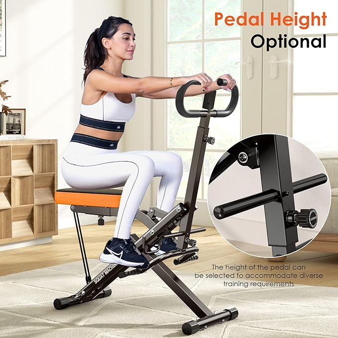 SogesHome Squat Machine Rowing Machines for Home Foldable, Fitness Rowing Machine Row and Ride Squat Machine with Adjustable 2 Resistance Bands for Workout Exercise, 330 lbs Weight Capacity