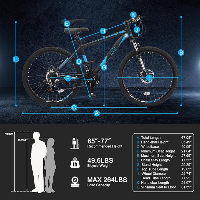 26/27.5" Mountain Bike 21 Speed Bikes for Adults, Men & Women Mountain Bike with High Carbon Steel Frame, All-Terrain Tires, Double Disc Brake and Suspension Fork