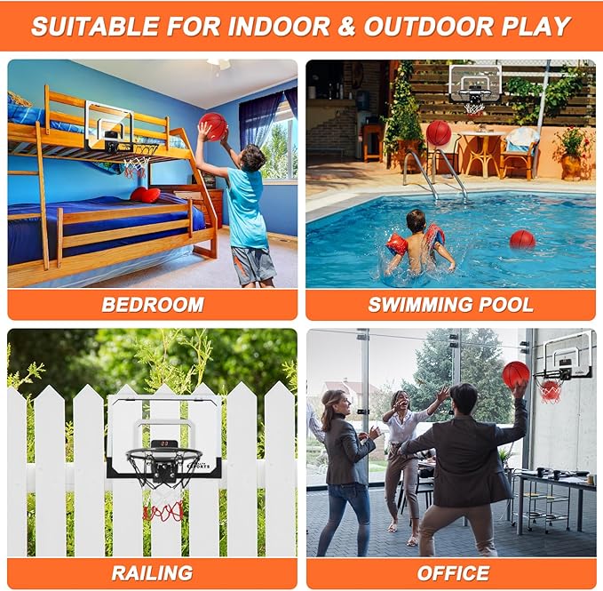 Mini Basketball Hoop Indoor with Scorer and Batteries, Indoor Basketball Hoop Over The Door with Colorful LED Lighting, Toy Basketball Set for Boys Girls Age 3 4 5 6 7 8