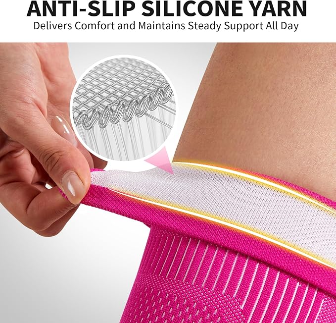 CAMBIVO Elite Motion Series Knee Brace for Women and Men (2 Pack), Ultra-Thin Lightweight Knee Compression Sleeve with Reflective Design for Pain Relief, Running, Workouts, Daily Use (Hot Pink, Large)