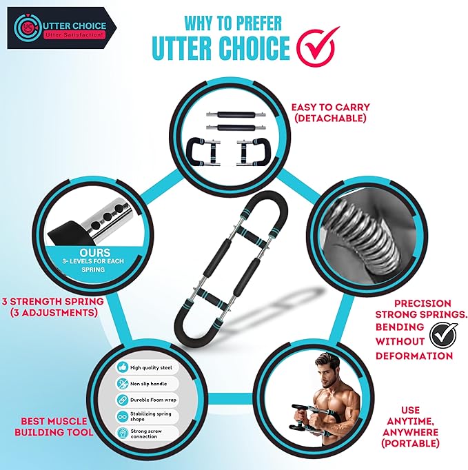 Gorilla Bar Chest Workout Equipment with Multi-Level Adjustment 30-120lbs Twister Chest and arm Trainer for Men – Chest Exerciser, Portable Arm and Chest Workout Flex Bar and Muscle Strength Trainer