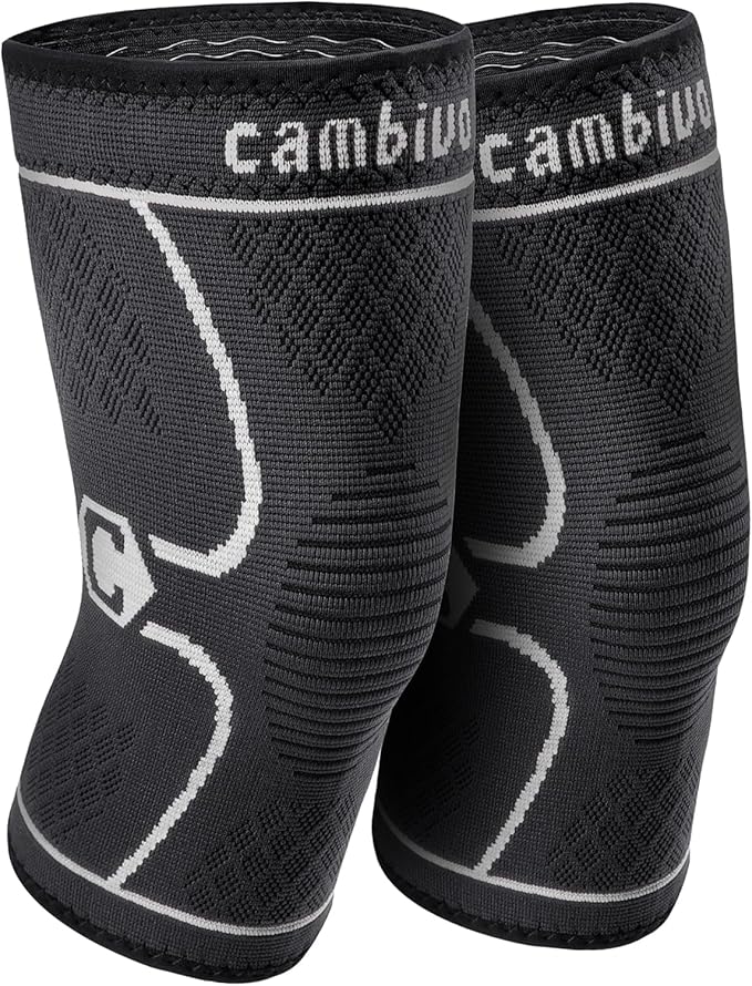 CAMBIVO 2 Pack Knee Brace, Knee Compression Sleeve Support for Men and Women, Knee Pads for Running, Hiking, Meniscus Tear, Arthritis,Joint Pain Relief (Gray,Small)