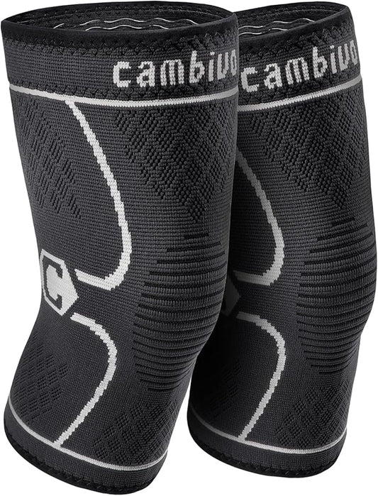 CAMBIVO 2 Pack Knee Brace, Knee Compression Sleeve Support for Men and Women, Knee Pads for Running, Hiking, Meniscus Tear, Arthritis,Joint Pain Relief (Gray,Small)