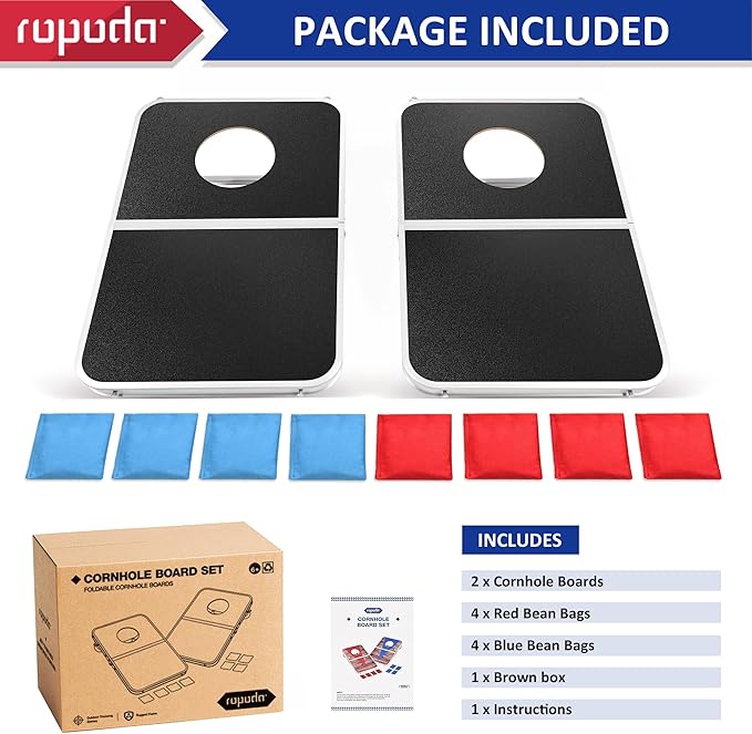 ROPODA Portable Cornhole Board Set,24 x 16 in Corn Hole Games for Adults with 8 Bean Bags, Lightweight Aluminum Alloy Edging Cornhole Set for Outdoor Games，Beach and Tailgates.